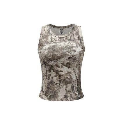 Custom LOGO women's 315G cotton polyester summer short front shoulder camouflage short-sleeved T-shirt vest casual sports suit