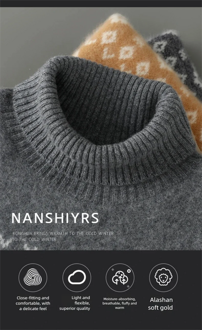 New 100% Pure Wool Cashmere Men's O-neck Pullover 2025 Autumn/Winter Color Matching Top Casual Thick Fashion Large Size Jacket