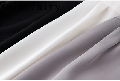 YOLANFAIRY 93% Natural Mulberry Silk Shirts Woman 2026 Stand Collar Long Sleeve Blouse Women Elegant White Shirt OL Ladies Tops