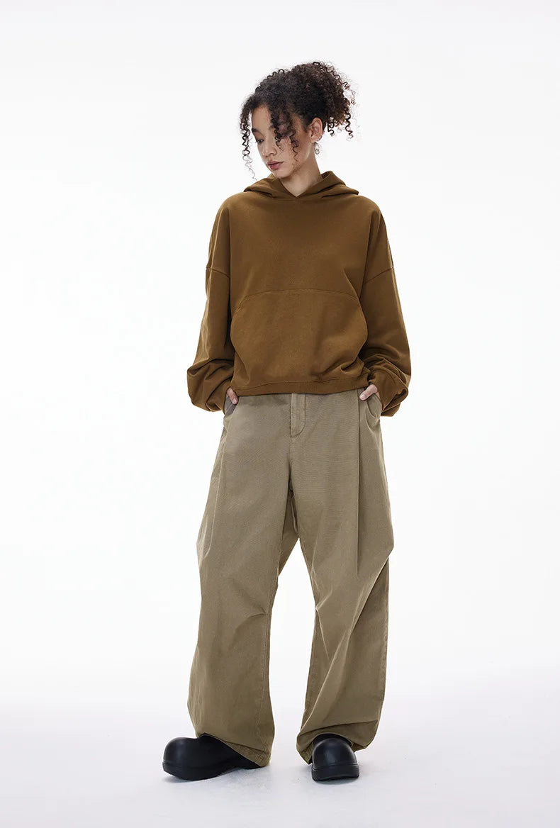 Custom LOGO men's clothing 98% cotton pleated tooling wide-leg pants autumn new loose casual men's trousers
