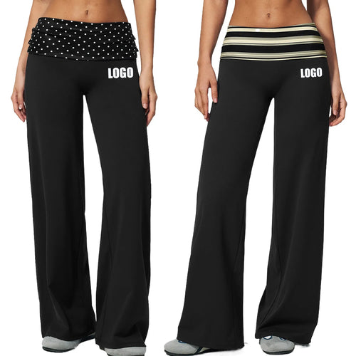 Custom LOGO women's sports trousers retro splicing polka dots folded waist fitness hip lift abdomen yoga trousers