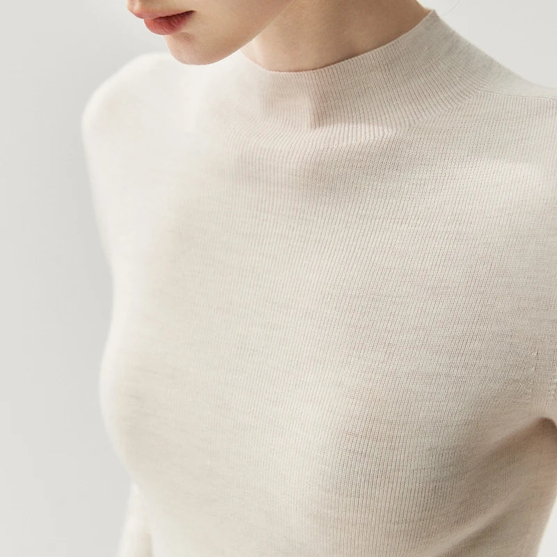 CHICUU Women 100% Wool Sweater Machine Washable Mock Neck Pullover 18-Thread Worsted Cashmere Knitwear   Autumn Winter Clothes