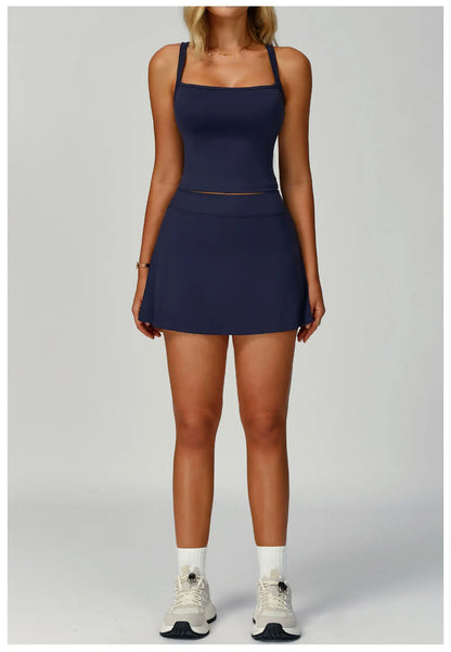 Yoga Set 2 Pieces Women's Tracksuit Sexy Sport Bra High Waist Sports Short Skirt Gym Fitness Sleeveless Workout Suit Sporstwear