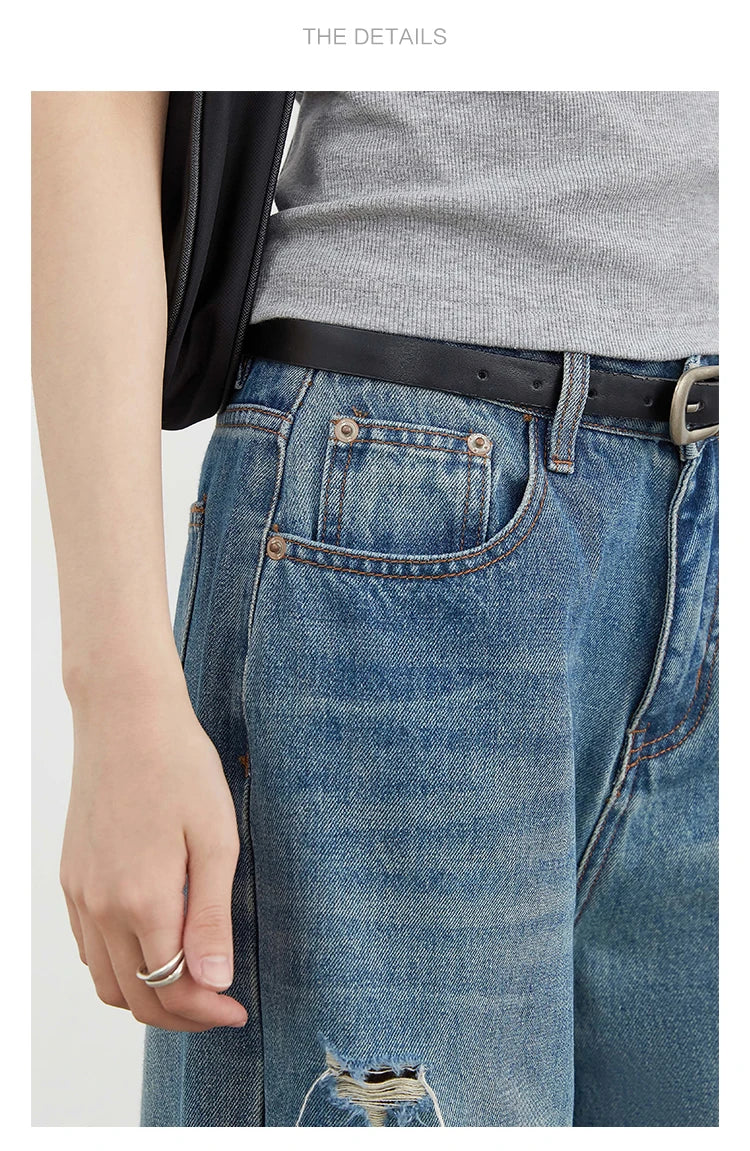 CHIC VEN Women Jeans Loose Casual High Waisted Wide Leg Ripped Rough Edge Denim Pants Female Trousers Spring Autumn 2025