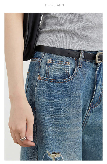 CHIC VEN Women Jeans Loose Casual High Waisted Wide Leg Ripped Rough Edge Denim Pants Female Trousers Spring Autumn 2025