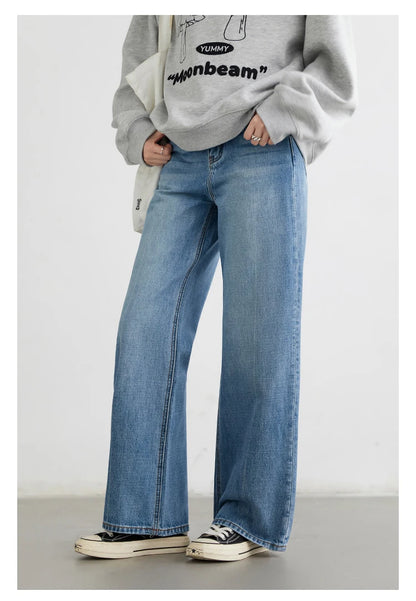 CHIC VEN Women Jeans Blue Loose Casual Solid New Retro Cotton Wide Leg Denim Pants Female Trousers Spring Autumn 2025