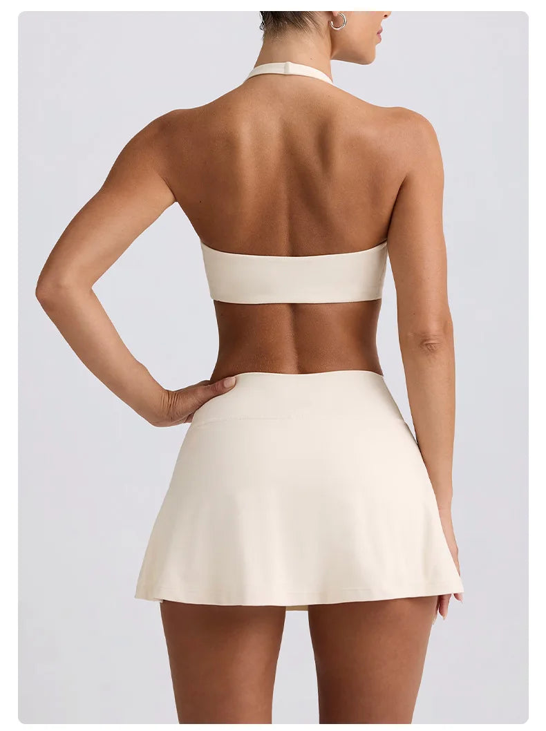 Summer Women Chest Padding And High Elasticity Bra Set 2Pcs Tennis Skirt Sportswear Female Golf Suits Sport Outfit For Woman