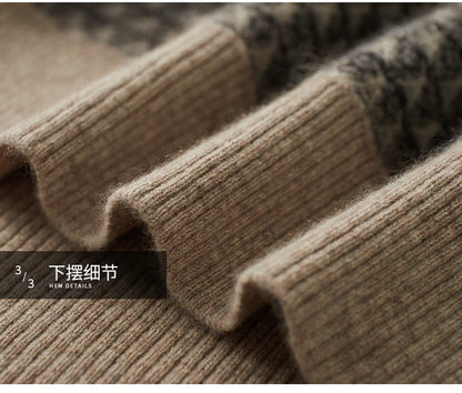 Men's Jacquard Striped 100% Pure Cashmere Pullover Sweater Autumn and Winter Thick base Sweater Casual Warm Clothing Men's Tops