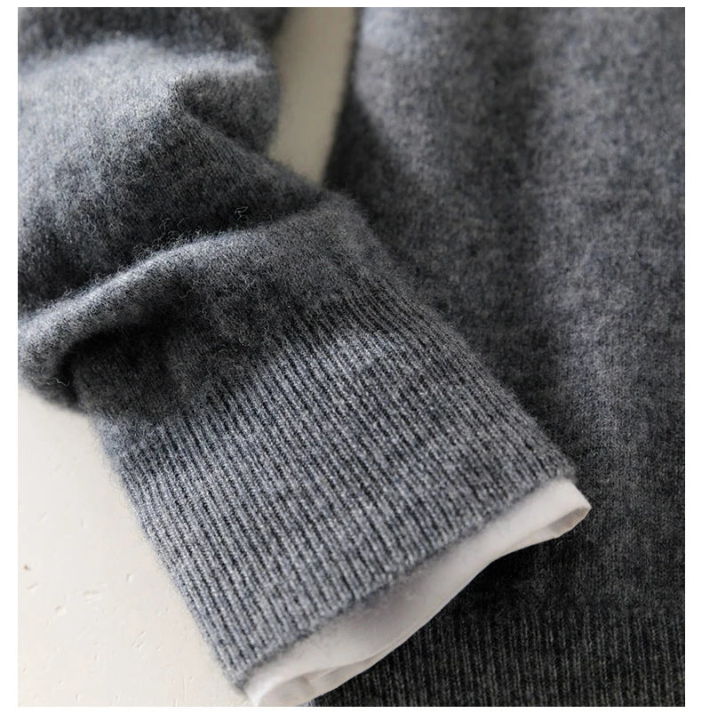 High-end 100% Cashmere Pullover for Men Mock Collar Thick Sweater Autumn Winter Knitted Jumper Warm Clothing Smart Casual Top