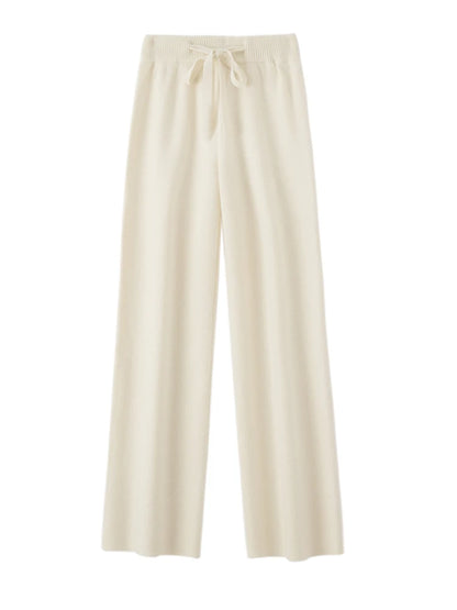 Autumn Winter Fashion Basic Women 100% Merino Wool Wide Leg Pants  Simple Style Cashmere Knitted Trousers Loose Casual Pants