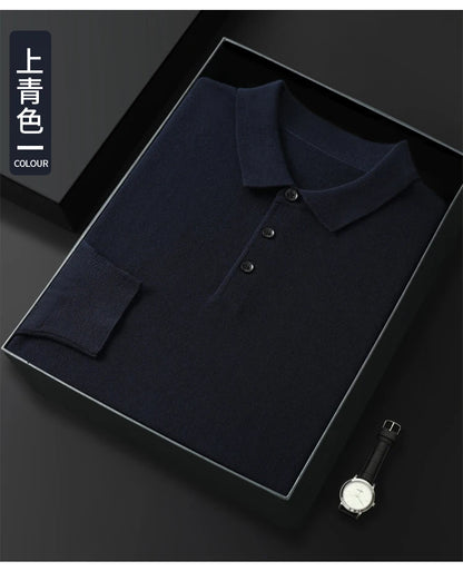 Men's Merino Wool Sweater Polo Collar Pullover Autumn Winter New Cashmere Knitwear Casual Loose Men's Shirts Tops Warm Soft