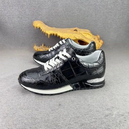 2026 new authentic crocodile leather men's black sneakers real crocodile leather men's soft lace-up casual shoes