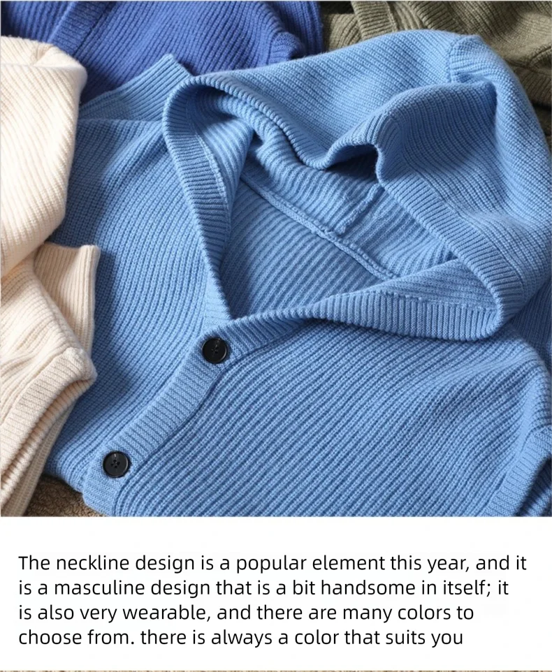 2025 Autumn/Winter Men's Vest 100% Merino Wool Knit Hooded Cardigan Casual Loose Sleeveless Solid Color Men's Cashmere Sweater