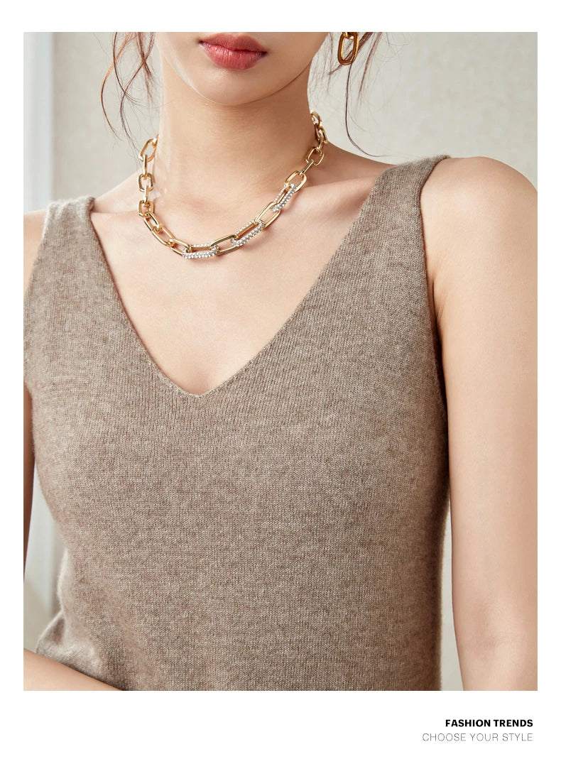 Women's Spring and Autumn 2026 New 100% Merino Wool V-Neck Pullover Knitted Suspender Casual Soft Inner Vest Women's Clothing