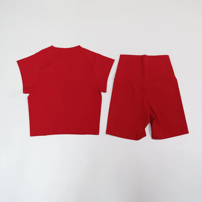 Summer Women's Two-Piece Fitness Set Woman's Short-Sleeve Quick-Dry Yoga Wear for Outdoor Running Sports Female 2Pcs Suit