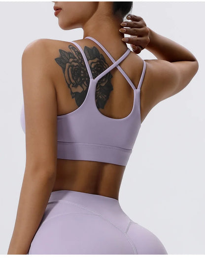 Women Fitness Sports Bra Sexy Top Gym Yoga Bra  Athletic Back Cutout Cross Tight Gym Push Up Workout Soft With Chest Pad