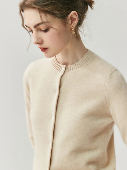 CHICUU Autumn Winter Women Thick O-neck Cardigan Basic Simple 100% Cashmere Sweater Solid Long Sleeve Cardigan Coat Knitwear