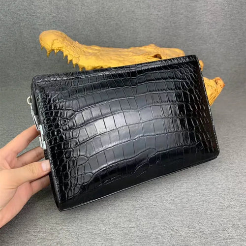 Authentic crocodile belly leather password lock handbag real crocodile leather men's business wrist bag card bag