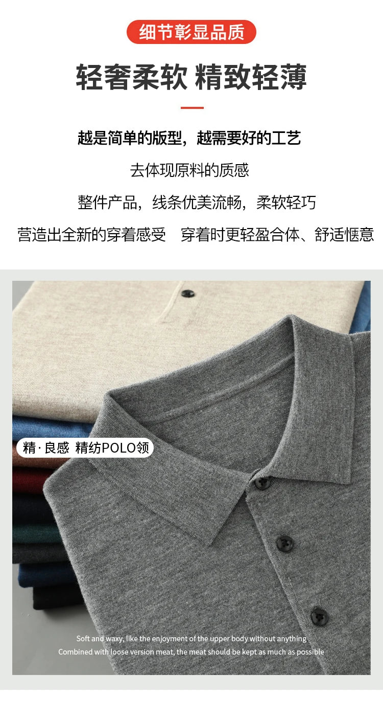 Men's Merino Wool Sweater Polo Collar Pullover Autumn Winter New Cashmere Knitwear Casual Loose Men's Shirts Tops Warm Soft