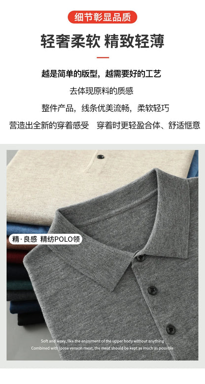 Men's Merino Wool Sweater Polo Collar Pullover Autumn Winter New Cashmere Knitwear Casual Loose Men's Shirts Tops Warm Soft