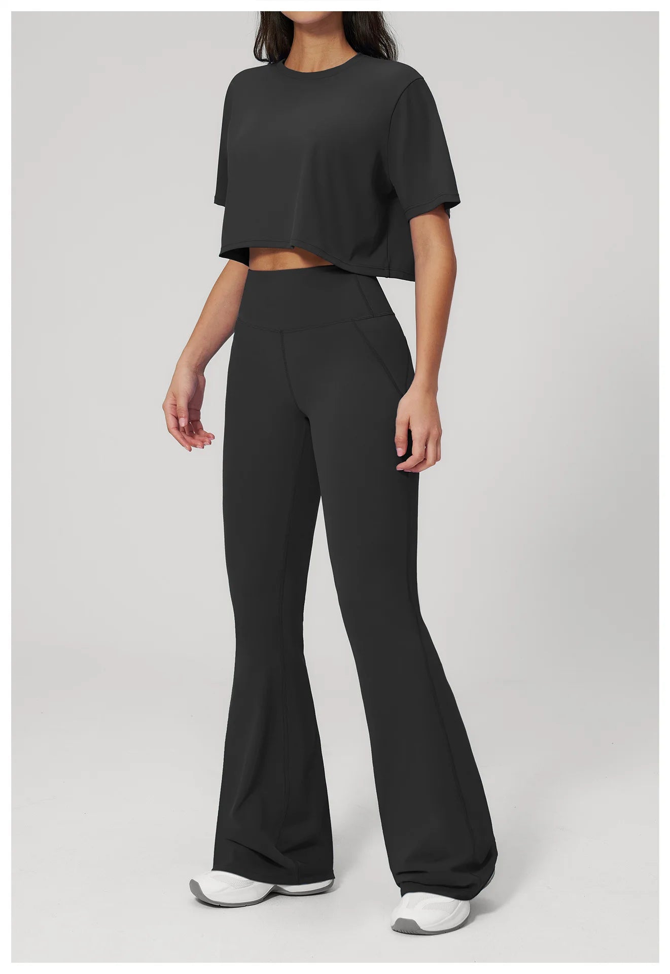 Women's Tracksuits 2PCS Yoga Outfits Gym Clothes Workout Set Sportswear Female Short Sleeve Sports Shirts Flared pants Yoga Suit