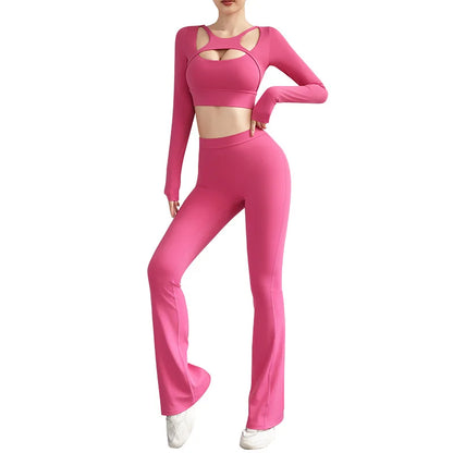 SOISOU Hollow Back Slim Fit Yoga Crop Top Women's Pilates Pullover Shockproof Sports Long Sleeve High Elastic Fitness T Shirt