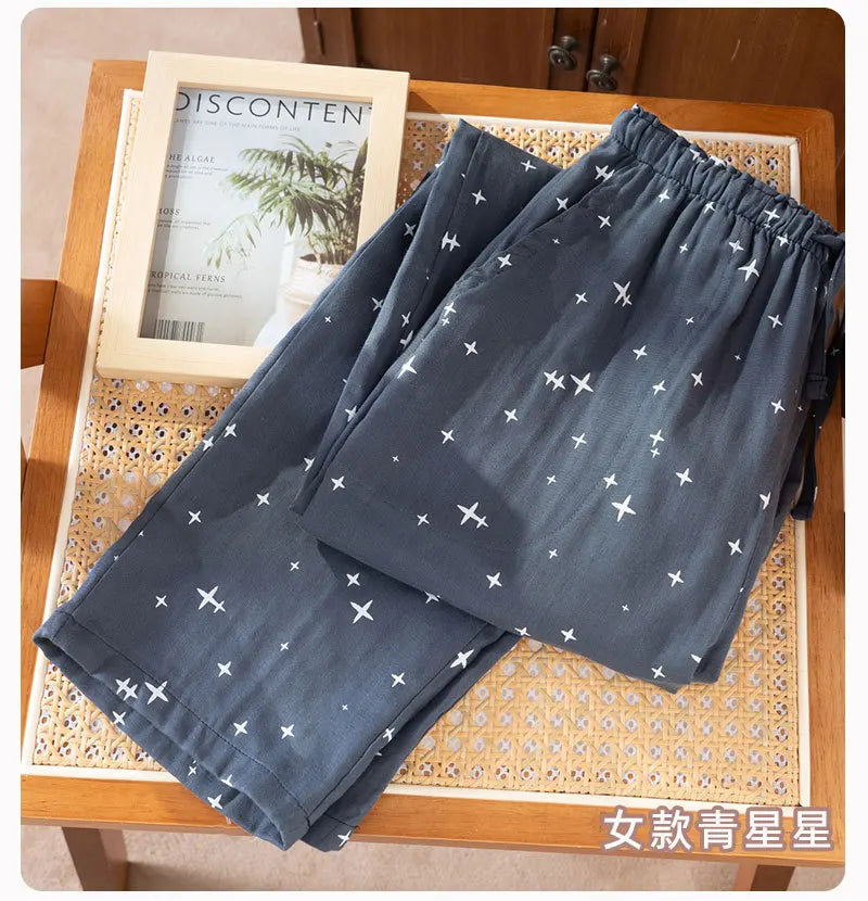 2026 Spring/Summer New Couple Sleeper Pants 100% Cotton Gauze Men's and Women's Casual Loose Home Thin Pants bottoms womens