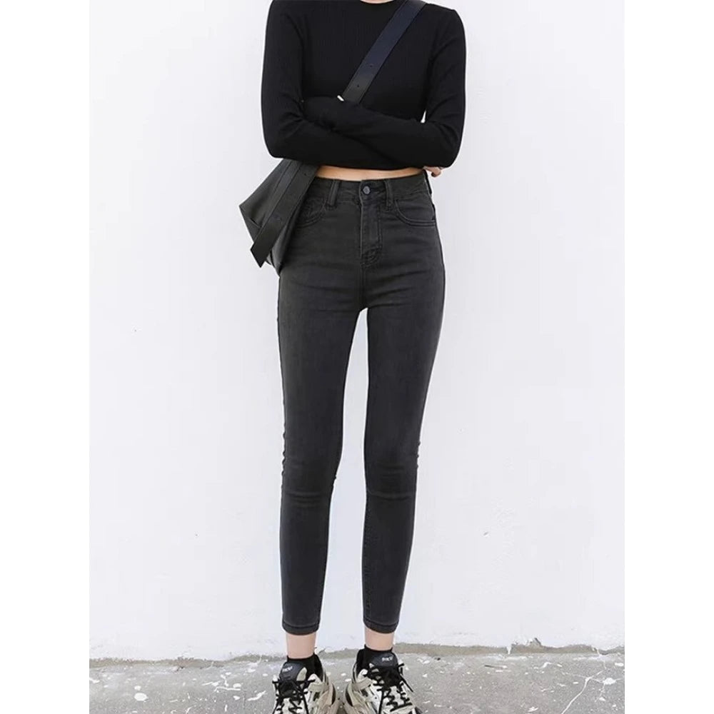CHIC VEN Women Jeans Solid Slim Retro High Waisted Small Leg Denim Pant Skinny Pant Spring Autumn 2026