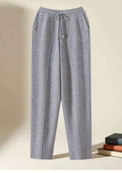 Men's Wool Pants Elastic Waist 2025 Autumn Winter Thick Casual Cashmere Trousers 100% Merino Wool Knitted Mid Seam Sport Pants
