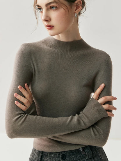 CHICUU Women 100% Wool Sweater Machine Washable Mock Neck Pullover 18-Thread Worsted Cashmere Knitwear   Autumn Winter Clothes