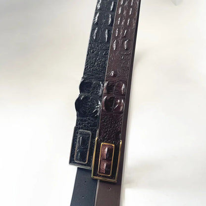 Genuine luxury brand men's belt made of real crocodile leather, featuring a retro-casual buckle, perfect for pairing with jeans.