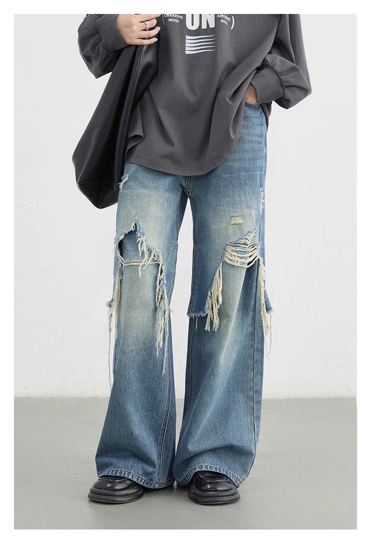 CHIC VEN Women Jeans Loose Casual High Waisted Wide Leg Ripped Rough Edge Denim Pants Female Trousers Spring Autumn 2025