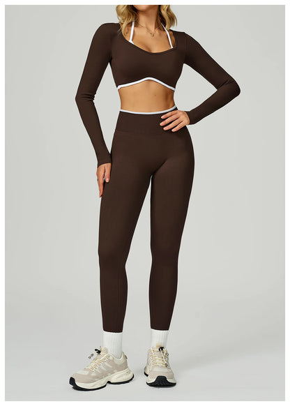 Women Sexy Solid Crop Tops Gym Workout Shirts Yoga Sports Long Sleeve Female Fitness T-Shirt Exposed Navel Quick Dry Sports Tops