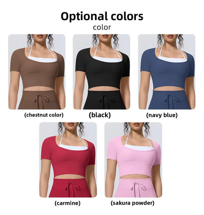 Yoga Sexy Dance Clothes High Elastic Sports T-shirt Women Fitness Top Short Sleeves Running Shirts Gym Push Up Workout Top Tee