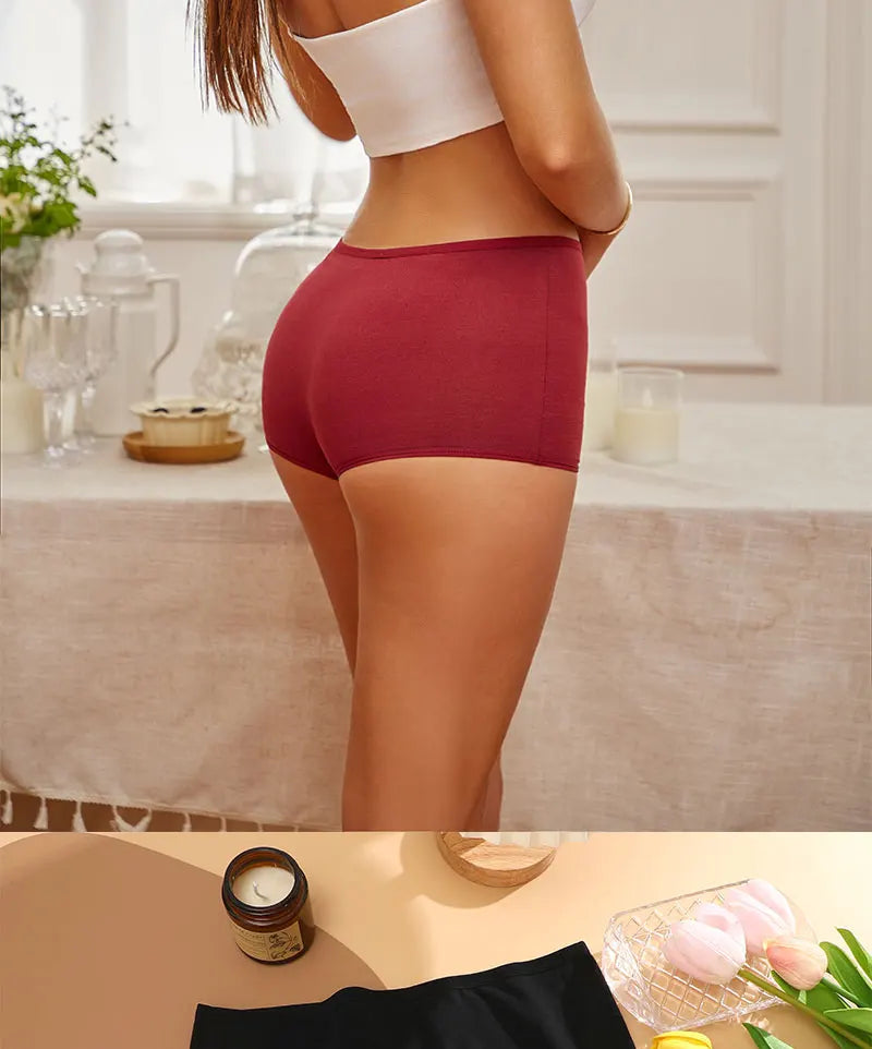 4PCS/Set Women Cotton Panties Sexy Low Rise Boyshorts Seamless Sports Boxers Female Comfortable Underwear Solid Color Lingerie