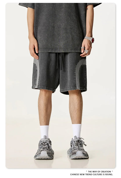 Customized LOGO men's summer European and American hip-hop style splicing contrasting shorts loose straight five-point pants