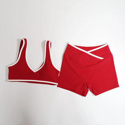 New Summer Women's Fashion Yoga Sports Bra Set (2-Piece) with Fitness Yoga Outfit Color-Blocked Fitness Two-Piece Set Female