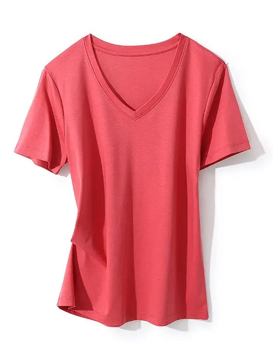 SuyaDream Women Solid T shirts, Silk Cotton Blend, O Neck, Short Sleeved Solid Tee,2025 Summer Candy Colors Basic Cozy Top Green
