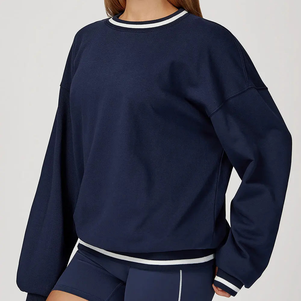 Women Long Sleeved New Winter Color Blocking Hoodie Outdoor Casual Running Sports Top Loose Round Neck Top Fashionable Hoodie