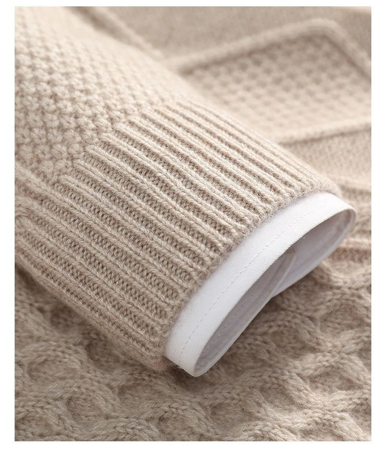 Men's 100% Cashmere Sweater Round Neck Autumn Winter Warm Clothing Jacquard Checkered Pullover Sweater Knitted Bottom Shirt Tops