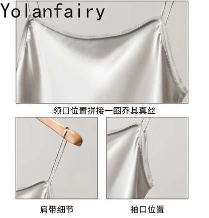YOLANFAIRY 93% Real Mulberry Silk Camis Woman Clothing 2026 High Quality Silk Satin Tops Women's Tanks Top Sleeveless Basicwear