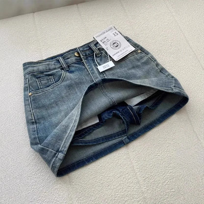 Sexy Retro Denim  Skirt Women's Anti-Light Versatile High Waist A-Line Slimming American Hot Girl Bodycon Half-length Ski...