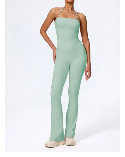 New Summer Women Sleeveless Hang Neck Jumpsuit Backless Flared Activewear Female Yoga Clothes Sport Outfit For Woman Overalls