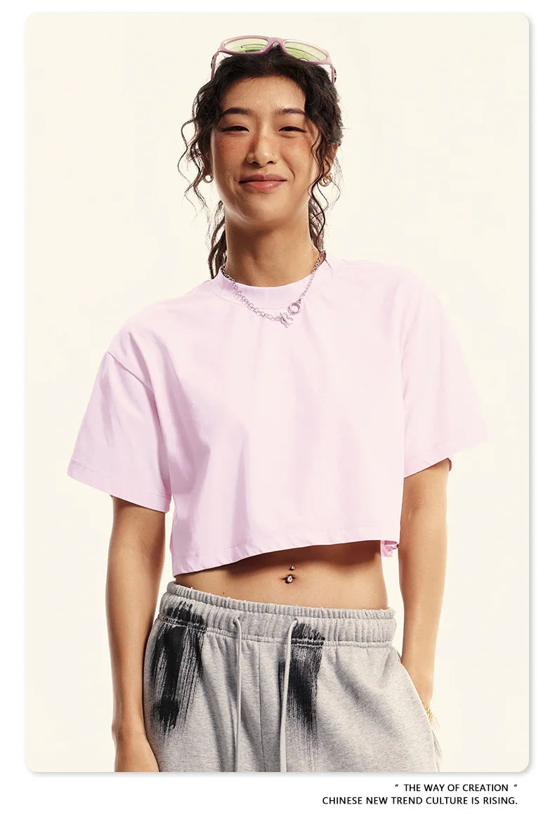 Custom LOGO women's 230G spring summer  open-button top Spice Girl loose short sports cotton polyester short-sleeved t-shirt
