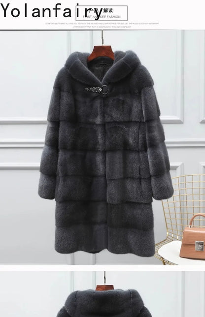 YOLANFAIRY Real Fur Coat Women Winter High Quality Mink Fur Jackets for Women Mid-length Natural Fur Coats Black Mink Jacket