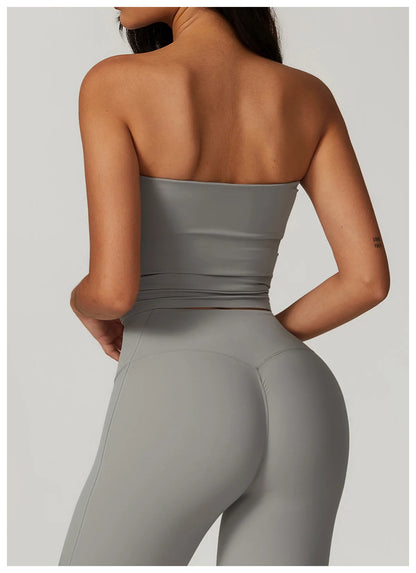 Custom LOGO Women's Strapless Tube Top Sexy Back Sports Underwear Women's Shockproof Quick-Drying Fitness Yoga Top