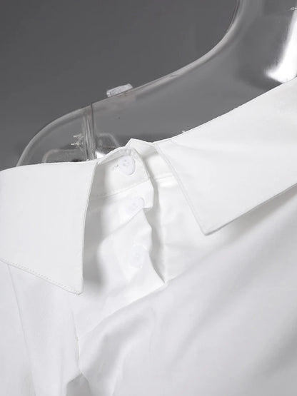DEAT Fashion Belted Waist Shirt Women's One Shoulder Asymmetrical Collar Long Sleeve White Blouse Sumemr New