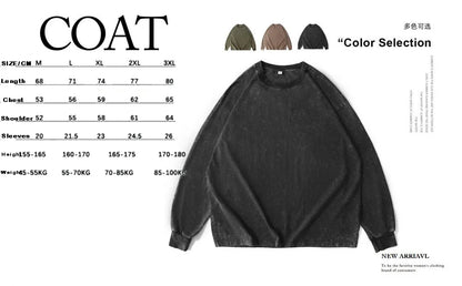 Custom Logo DIY Brand 100% Cotton Retro Washed  Cotton Long Sleeve T-Shirts For Men Unisex Oversized Loose Crew Neck Streetwears