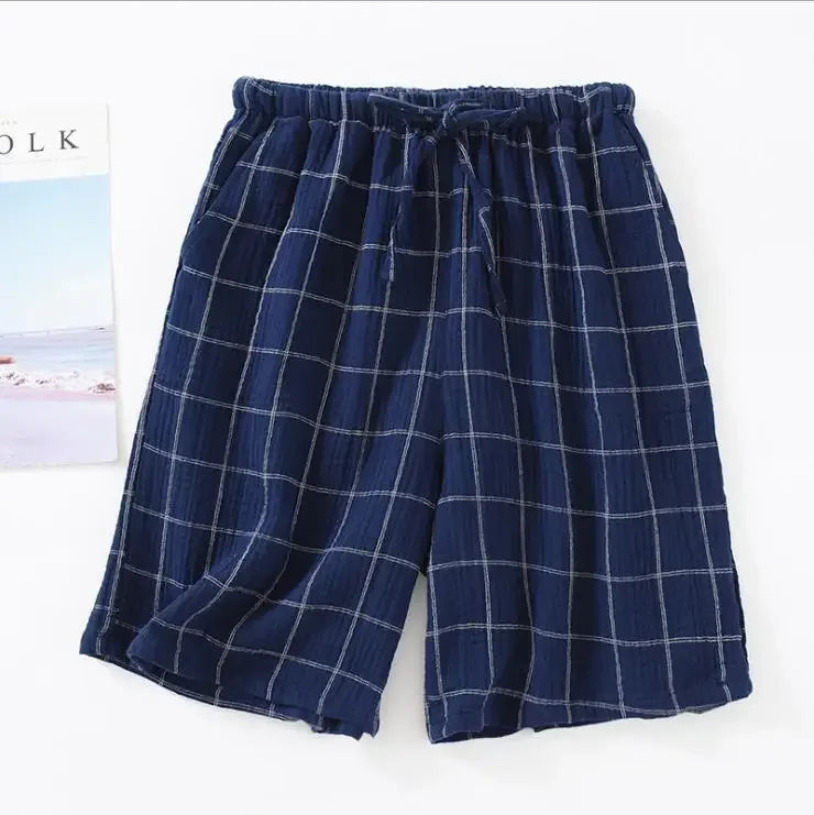 Spring and summer men's new style 100% cotton crepe shorts casual couple pajamas men and women solid color plus size home pants