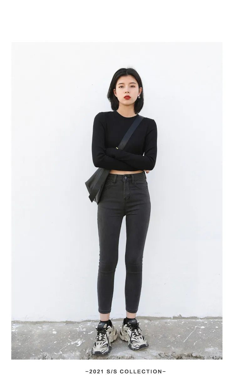 CHIC VEN Women Jeans Solid Slim Retro High Waisted Small Leg Denim Pant Skinny Pant Spring Autumn 2026